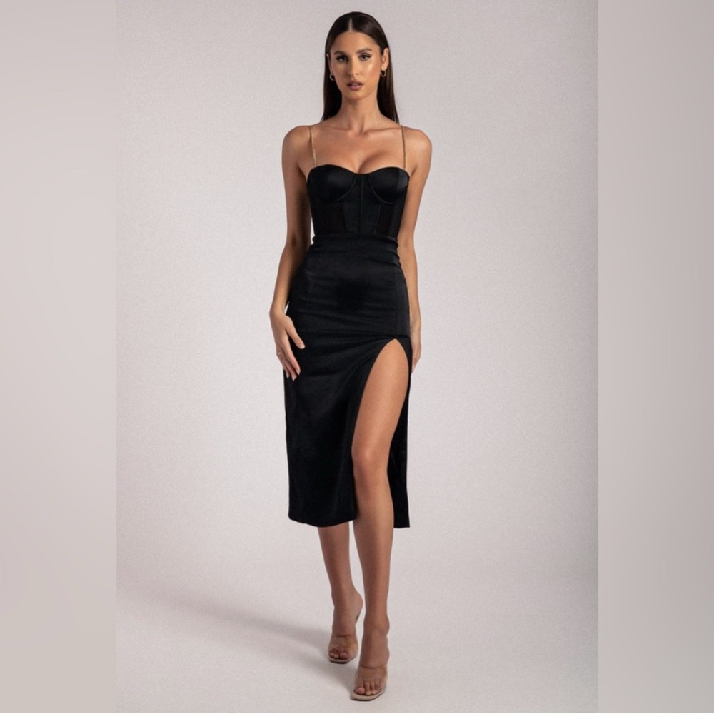 Meshki Talisa Chain Strap Side Split Corset Dress - Black